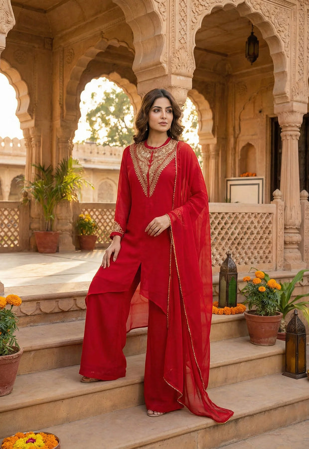 <h2>Luxe Zari & Heavy Neckline Sheer Tunic Palazzo Suit<br/><span style="text-decoration:underline">20% off</span></h2>