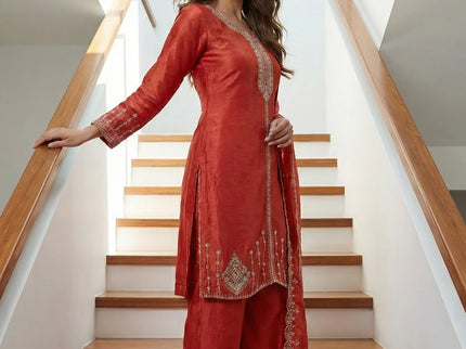 Luxe Crushed Silk Embroidered Palazzo Suit Set
