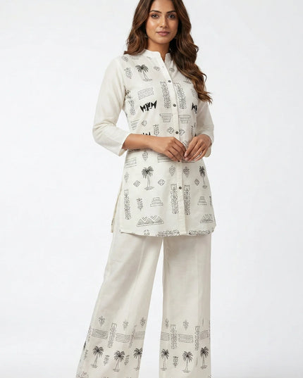 Ivory Palm & Geometric Motif Co-ord Set