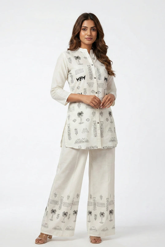Ivory Palm & Geometric Motif Co-ord Set