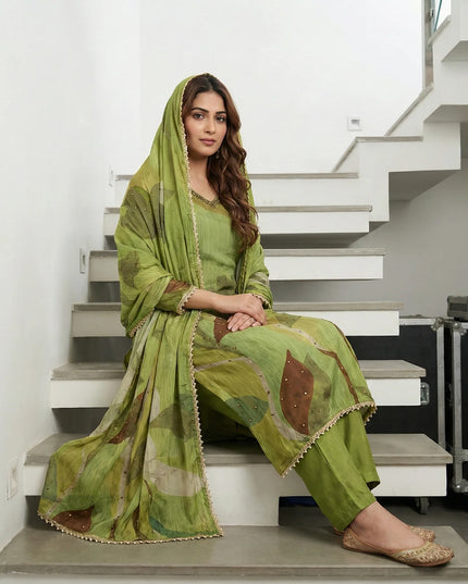 Botanical Print Embellished Suit Set