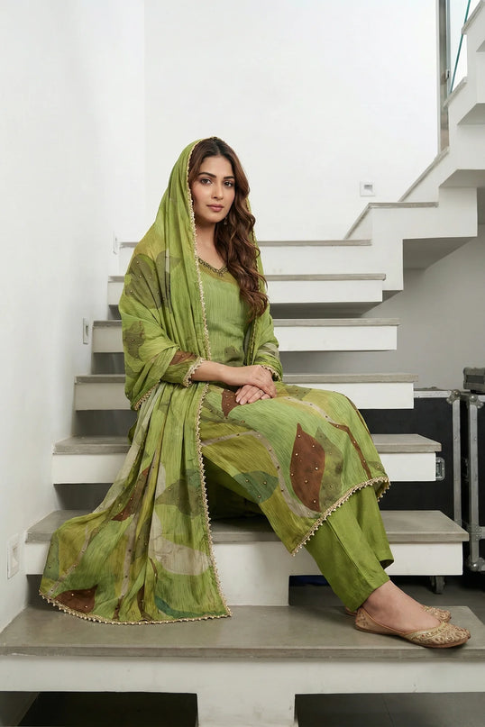 Botanical Print Embellished Suit Set