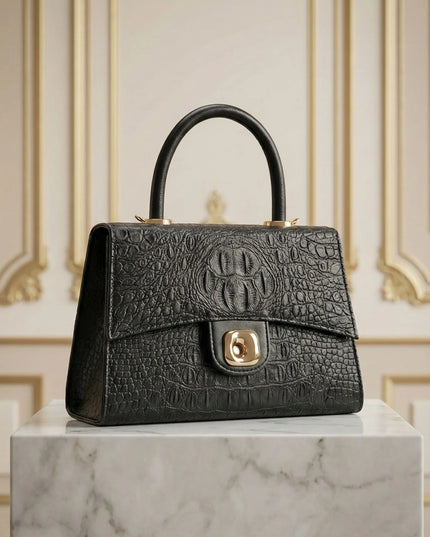 Croc-Embossed Top Handle Bag