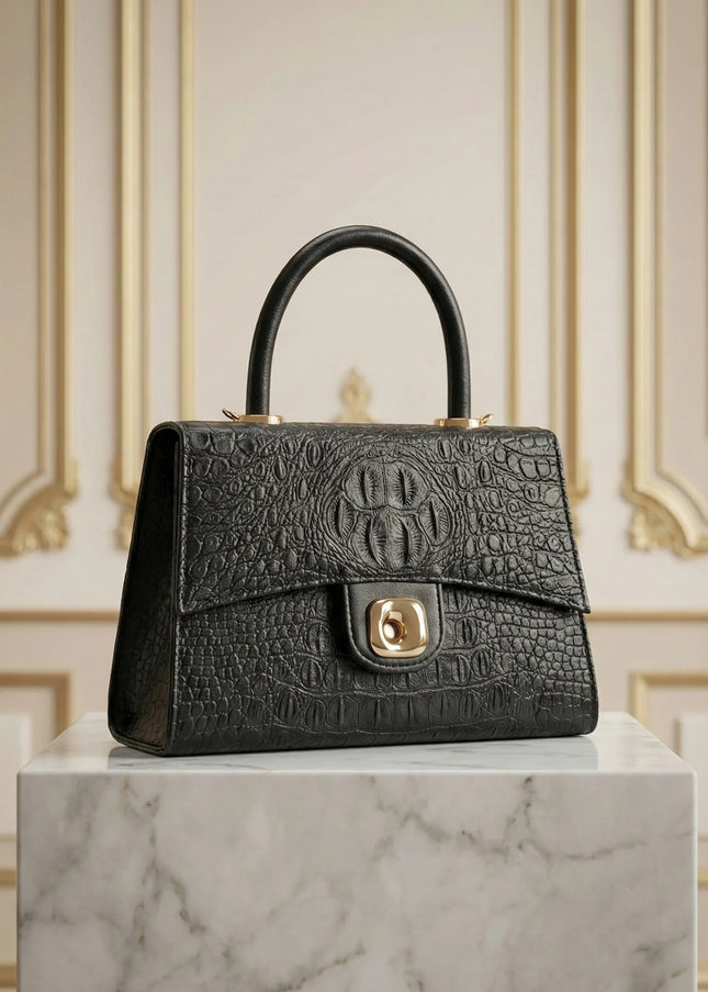 Croc-Embossed Top Handle Bag