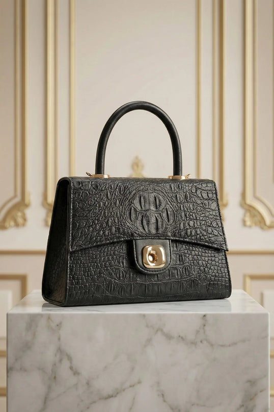 Croc-Embossed Top Handle Bag
