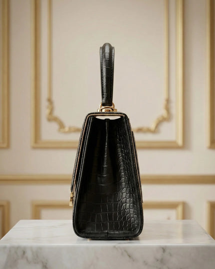 Croc-Embossed Top Handle Bag