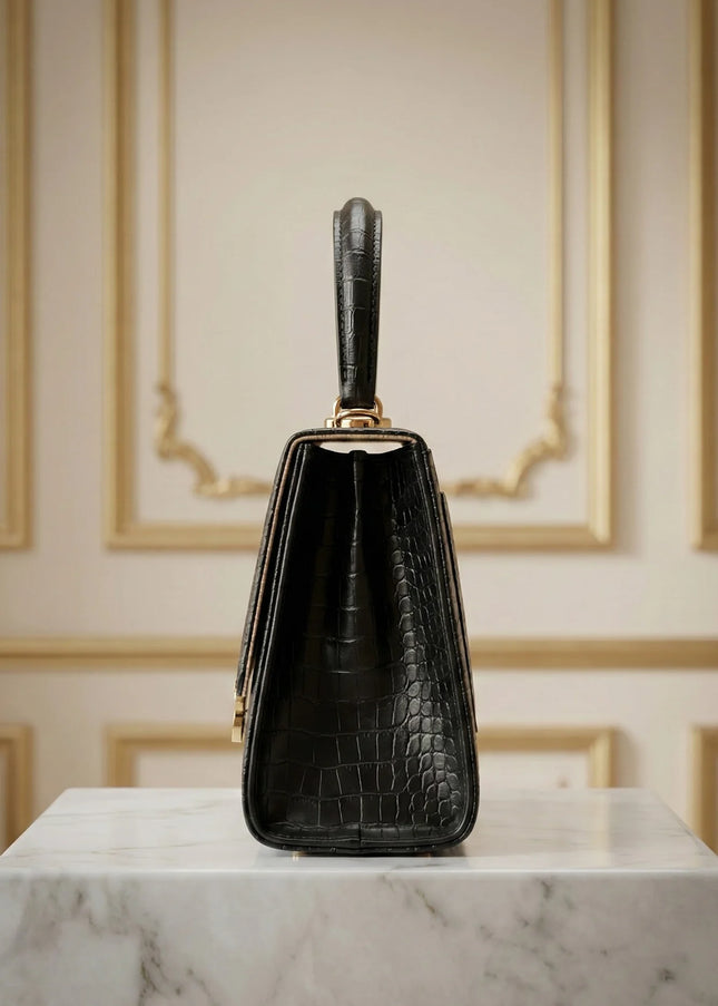 Croc-Embossed Top Handle Bag