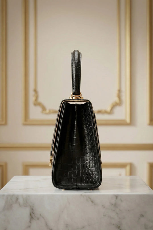 Croc-Embossed Top Handle Bag