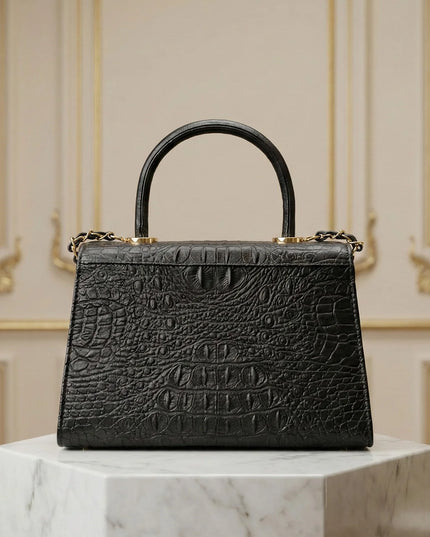 Croc-Embossed Top Handle Bag