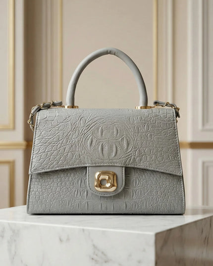 Croc-Embossed Top Handle Bag