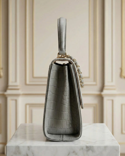 Croc-Embossed Top Handle Bag