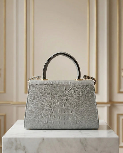 Croc-Embossed Top Handle Bag