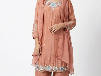 Luxury Shimmer Silk Scalloped Kurta and Palazzo Set