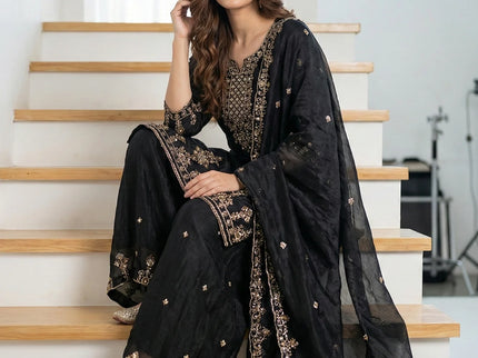 Hand-Embroidered Silk Palazzo Suit Set