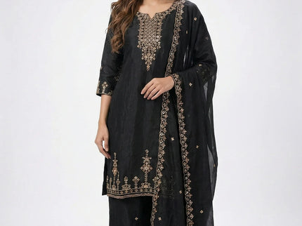 Hand-Embroidered Silk Palazzo Suit Set