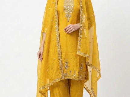 Hand-Embroidered Silk Palazzo Suit Set