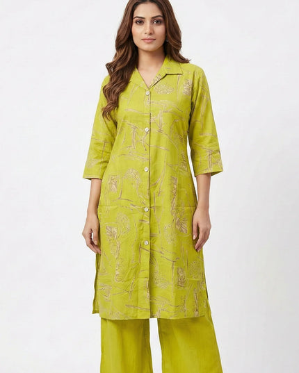 Abstract Print Shirt-Style Kurta Set