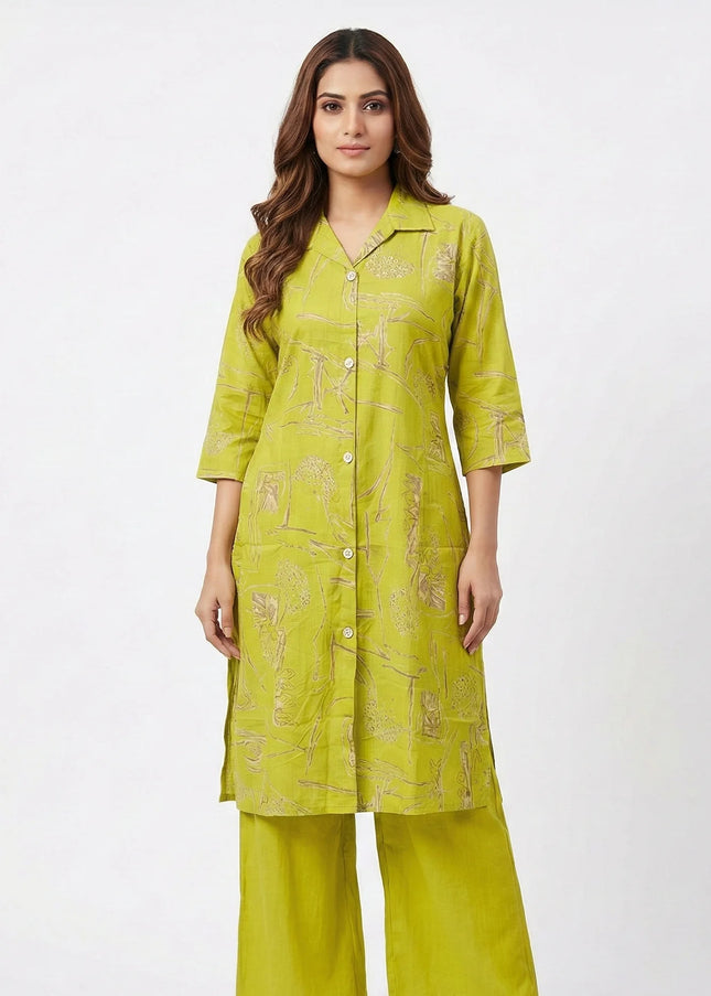 Abstract Print Shirt-Style Kurta Set