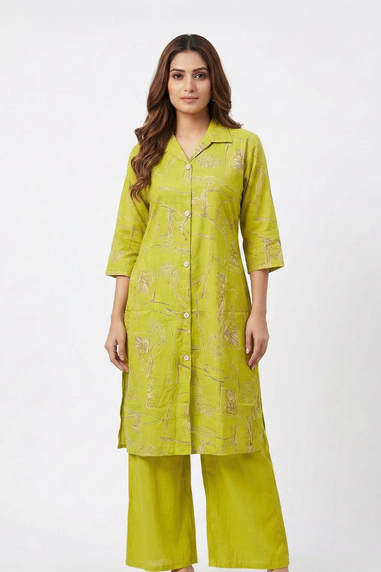 Abstract Print Shirt-Style Kurta Set