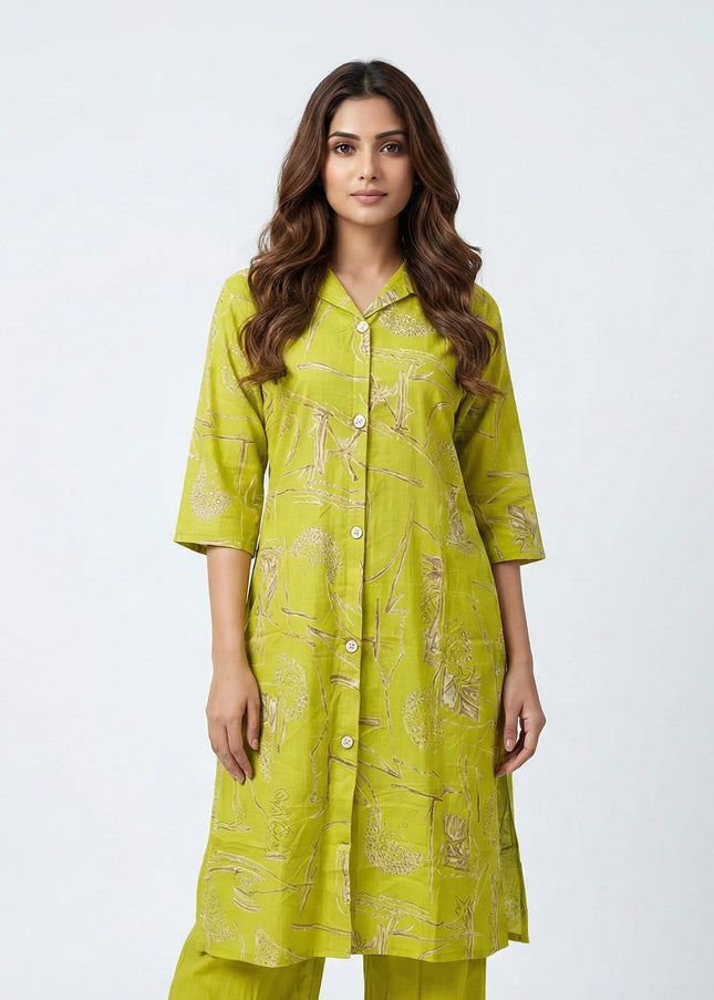 Abstract Print Shirt-Style Kurta Set