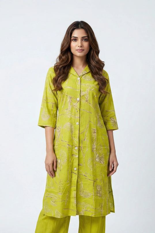 Abstract Print Shirt-Style Kurta Set