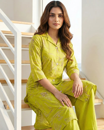 Abstract Print Shirt-Style Kurta Set