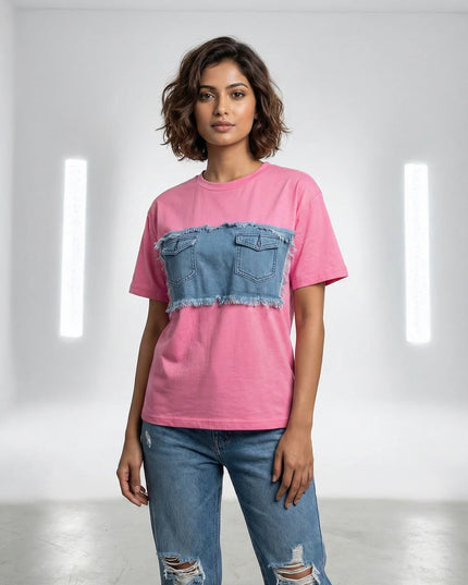 Pink Denim-Patch Tee & Ripped Jeans