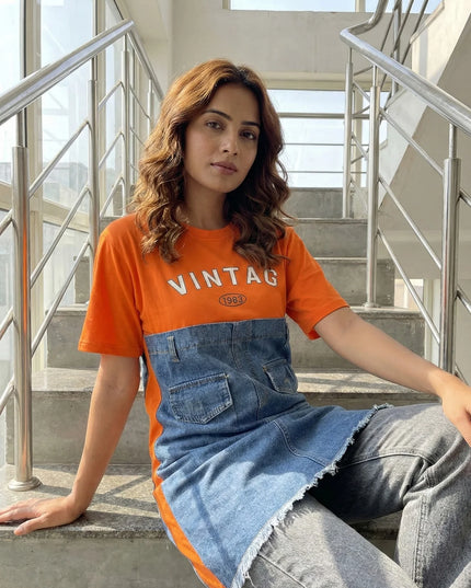 The Urban Fusion – Orange "VINTAG 1983" Denim-Patch Tee