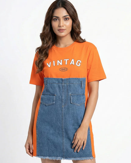 The Urban Fusion – Orange "VINTAG 1983" Denim-Patch Tee