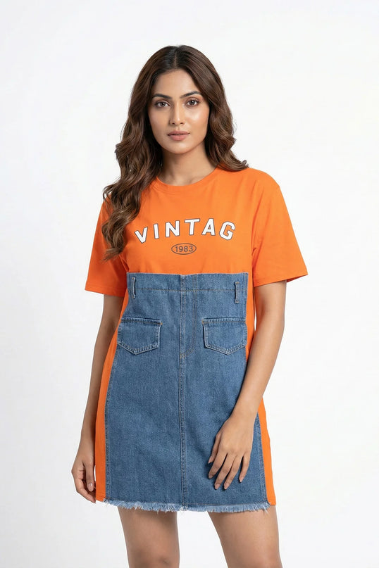 The Urban Fusion – Orange "VINTAG 1983" Denim-Patch Tee