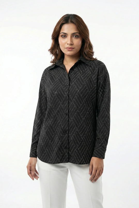 The Noir Diamond Dotted Button-Down Shirt