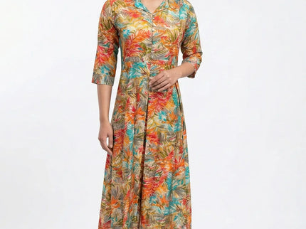 Vibrant Tropical Print Button-Down Kurta Set