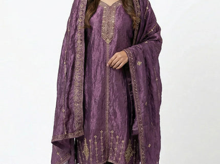 Luxe Crushed Silk Embroidered Palazzo Suit Set
