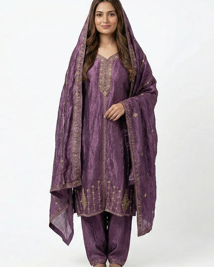 Luxe Crushed Silk Embroidered Palazzo Suit Set