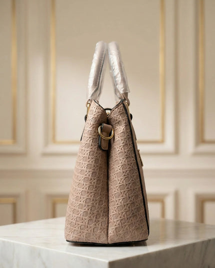 Women’s Textured Basket-Weave Handbag with Gold Accents