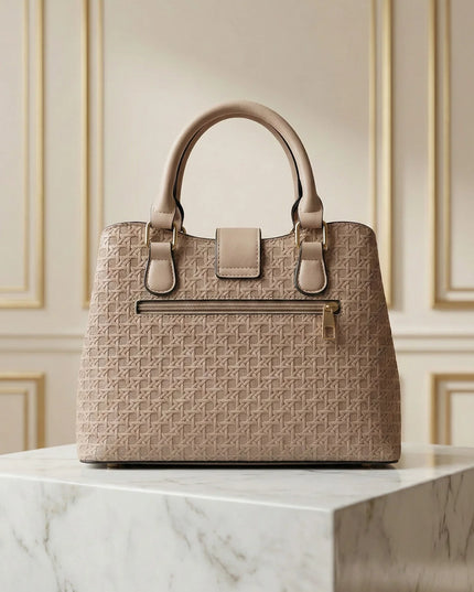 Women’s Textured Basket-Weave Handbag with Gold Accents