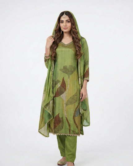 Botanical Print Embellished Suit Set