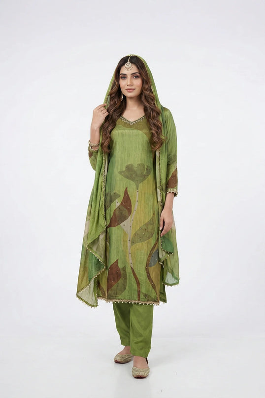 Botanical Print Embellished Suit Set