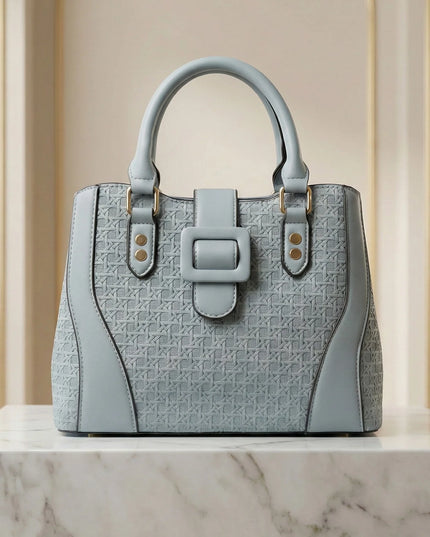 Women’s Textured Basket-Weave Handbag with Gold Accents