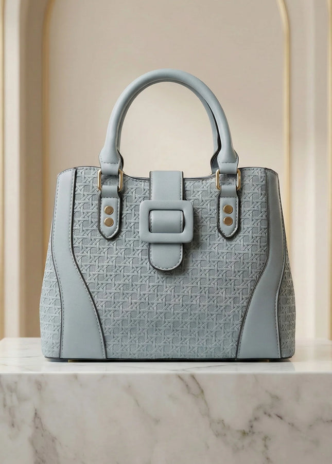 Women’s Textured Basket-Weave Handbag with Gold Accents