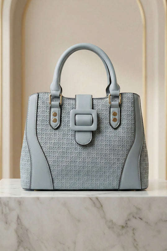 Women’s Textured Basket-Weave Handbag with Gold Accents