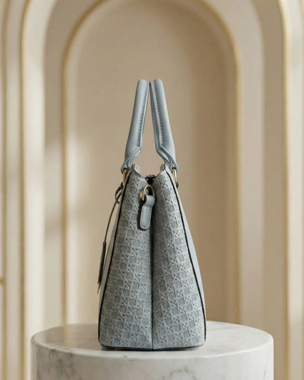 Women’s Textured Basket-Weave Handbag with Gold Accents