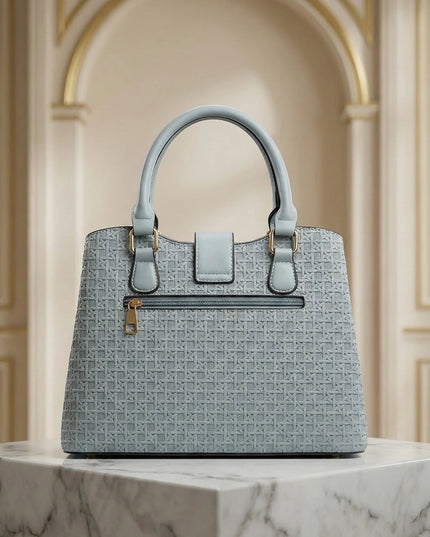 Women’s Textured Basket-Weave Handbag with Gold Accents