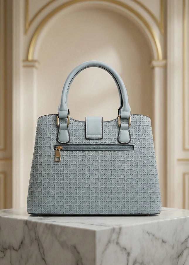 Women’s Textured Basket-Weave Handbag with Gold Accents