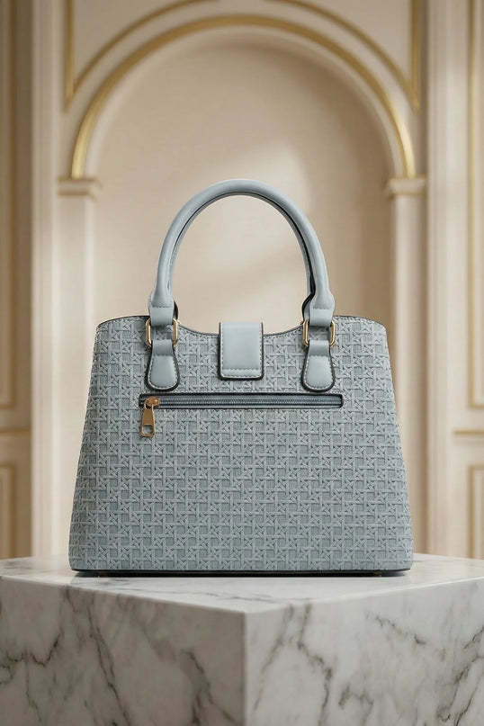 Women’s Textured Basket-Weave Handbag with Gold Accents