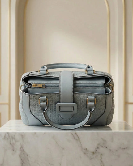 Women’s Textured Basket-Weave Handbag with Gold Accents