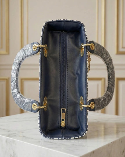 Chic Navy & White Monogram Boxy Tote