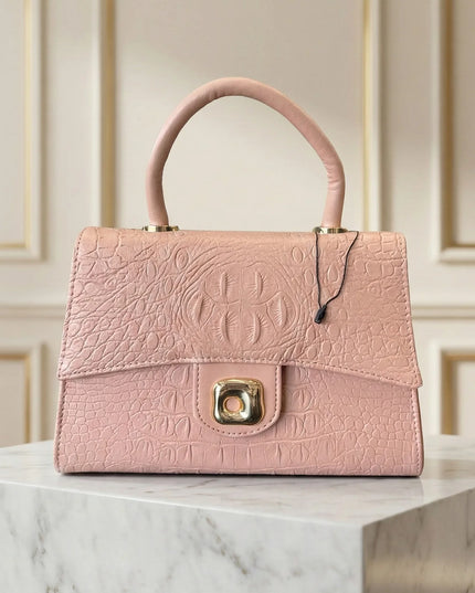 Croc-Embossed Top Handle Bag