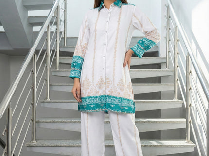 Elegant Damask Print Tunic & Wide-Leg Trouser Set