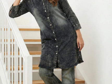 Acid Wash Denim Tunic & Wide-Leg Jeans Co-ord Set